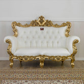 Handicraft Boutique French Baroque Style Golden Leaf Hand Carved Sofa (2 Seater) - WoodenTwist